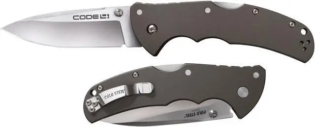 Alt view image 8 of 9 - COLDSTEEL 4005084 Cold Steel Code 4 Spear Point Folding Knife 3-1/2 S35VN Satin Plain Blade Aluminum Handles