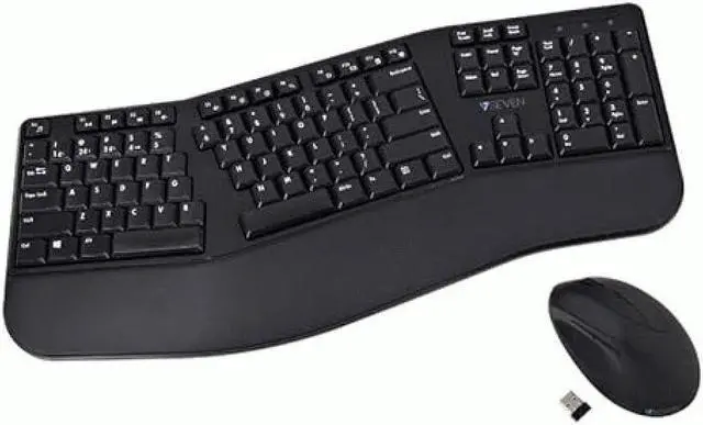 Alt view image 8 of 8 - V7 Bluetooth Split Ergonomic Keyboard and Mouse Combo - Business - US Layout - English (US) - QWERTY - Black - Wireless Connectivity - Bluetooth - RF - 2.4GHz - Full Size - Padded Palm Rest - USB Inte