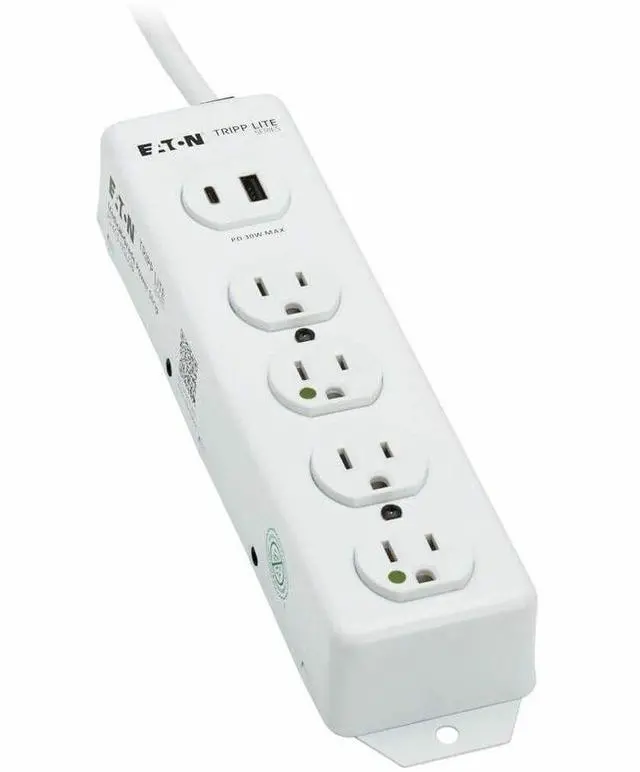 Alt view image 8 of 8 - Eaton Tripp Lite Series Safe-IT UL 1363 Medical-Grade Power Strip, 4 Hospital-Grade Outlets, USB Charging, Safety Covers, Antimicrobial, 15 ft. Cord - NEMA 5-15P-HG - 4 x NEMA 5-15R-HG, 1 x USB Type A