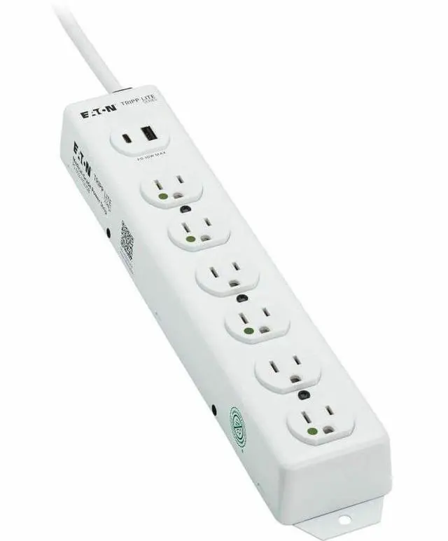 Alt view image 8 of 15 - Eaton Tripp Lite Series Safe-IT UL 1363 Medical-Grade Power Strip, 6 Hospital-Grade Outlets, USB Charging, Safety Covers, Antimicrobial, 2 ft. Cord - NEMA 5-15P-HG - 1 x USB Type A, 1 x USB Type C, 6