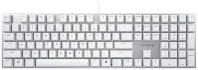 Alt view image 8 of 8 - CHERRY KC 200 MX-Wired Keyboard - MX2A SILENT RED - Silver/White Housing - Linear feel - abrasion resistant keys - white LED indicators built into status keys - adjustable feet