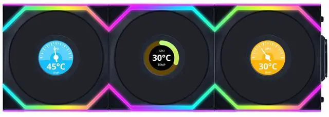 Alt view image 8 of 8 - Lian Li UNI Fan SL LCD Wireless (Reverse Blade) 120mm ARGB Fan - Triple Pack - 1.6" LCD Display - 2.4 GHz Wireless Signal for RGB & Fan Control - Controller Included & Required - Black(12RSLLCD1W3B)
