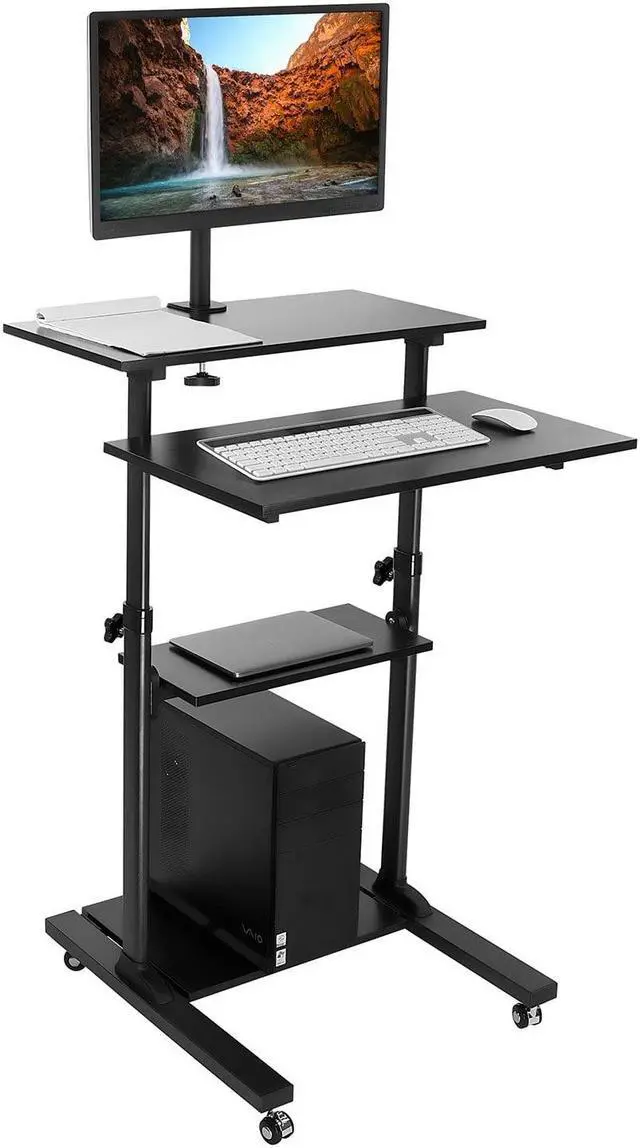 Alt view image 15 of 15 - Mount-It! Mobile Standing Gaming Desk With Monitor Arm | Silver
