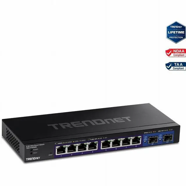 Alt view image 9 of 17 - TRENDnet 10-Port Multi-Gig Web Smart Switch, TEG-3102WS, 8 x 2.5GBASE-T Ports, 2 x 10G SFP+ Slots, Ethernet Splitter, Metal Housing, NDAA & TAA Compliant, Lifetime Protection, Black
