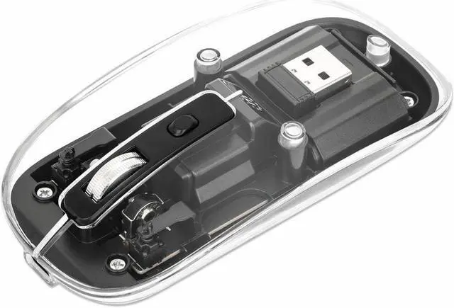Alt view image 9 of 9 - Manhattan Transparent Rechargeable Wireless USB Mouse - Optical - Wireless - 33 ft - Radio Frequency - 2.40 GHz - Rechargeable - Black, Clear - USB Type A - 1600 dpi - Scroll Wheel - 4 Button(s) - Sym