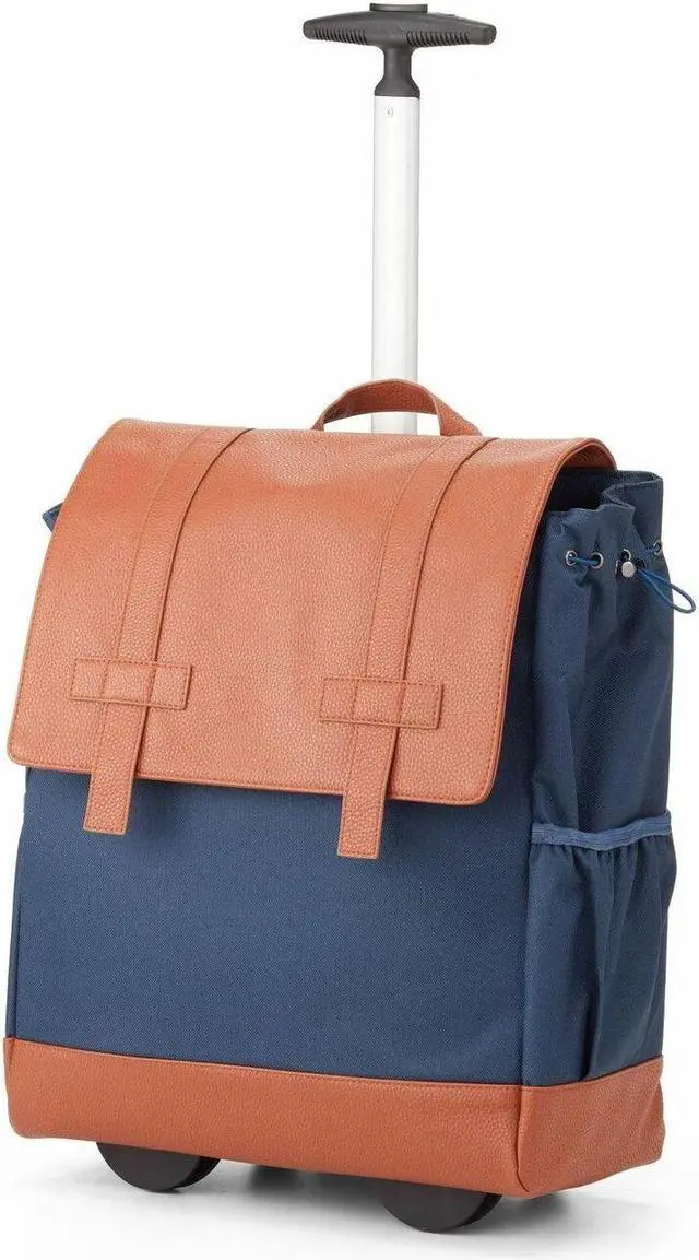 Alt view image 8 of 8 - Francine Collection Wheels Up Carrying Case (Rolling Backpack) for 16" Notebook - Navy - Water Resistant - Vegan Leather, Rubber, Elastic Body - Handle, Trolley Strap - 17" Height x 15"