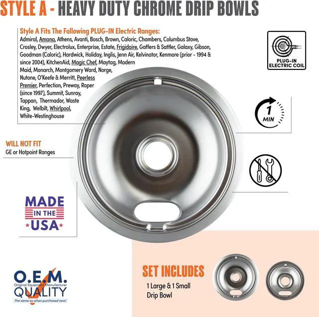 Alt view image 5 of 5 - Range Kleen 12782Xcd5 Chrome Drip Pans - Plug-In Ranges; Fits Most Amana , Crosley , Frigidaire , M