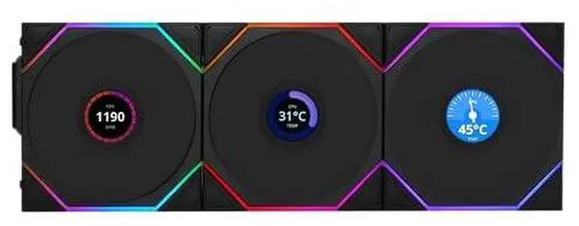 Alt view image 8 of 8 - Lian Li UNI Fan TL LCD 120 Wireless - Triple Pack - 2.4 GHz Wireless Controller Included - Daisy Chain & Infinity Mirror Design - LCD Display - Controller required. - Black (12TLLCD1W3B)