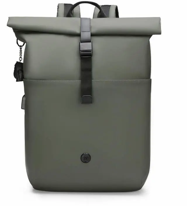 Alt view image 8 of 8 - Swissdigital LAMONE Dark Green Rolltop Backpack - USB Charging Port - RFID Protection Pocket - Eco-Friendly & Water Resistant Fabric - Fits 16" Laptop  SD1681-23