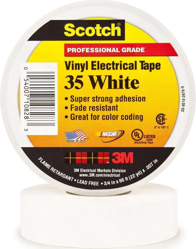 Alt view image 11 of 11 - Scotch #35 White Pro Vinyl Electrical Tape 3/4" x 66ft