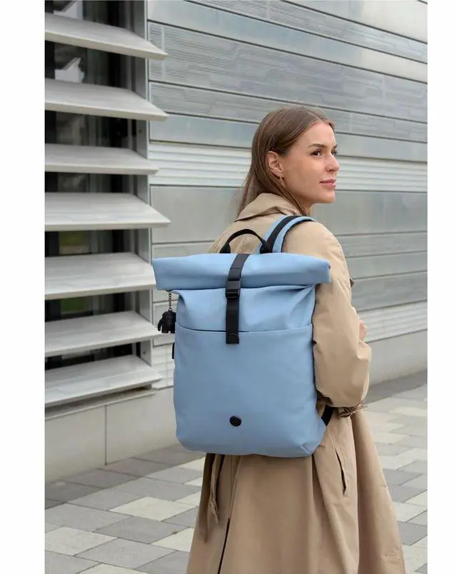 Alt view image 9 of 9 - Swissdigital LAMONE Light Blue Rolltop Backpack - USB Charging Port - RFID Protection Pocket - Eco-Friendly & Water Resistant Fabric - Fits 16" Laptop  SD1681-13