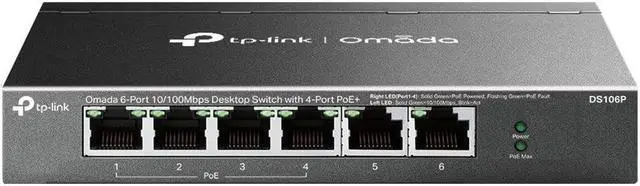 Alt view image 6 of 7 - TP-Link Omada 6-Port 10/100Mbps Unmanaged Desktop Switch with 4-Port PoE+