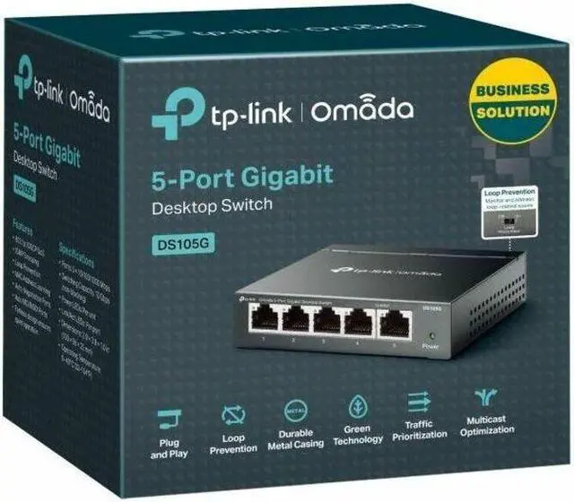 Alt view image 6 of 13 - TP-Link Omada 5-Port Gigabit Desktop Switch PORT: 5 Gigabit RJ45 Ports SPEC: Desktop Steel Case FEATURE: Plug and Play - DS105G