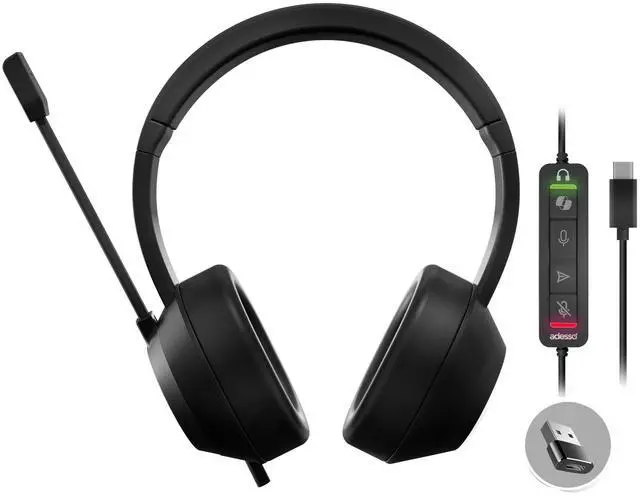 Alt view image 8 of 8 - Adesso Xtream P7 Wired Stereo Headset With AI Controls - Stereo - USB Type A, USB Type C - Wired - 32 Ohm - 20 Hz to 20 kHz - Over-the-head - Binaural - Circumaural - 6 ft Cable - Omni-directional Mic