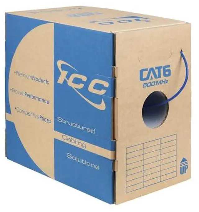 Alt view image 2 of 2 - ICC Cat6 Plenum 1000ft - UTP 23AWG, 100% Solid Pure Copper, Unshielded CMP, Bulk Ethernet Cable, PoE++, 500MHz, Reelex Pull Box, UL Certified, RoHS and TAA Compliant, Blue