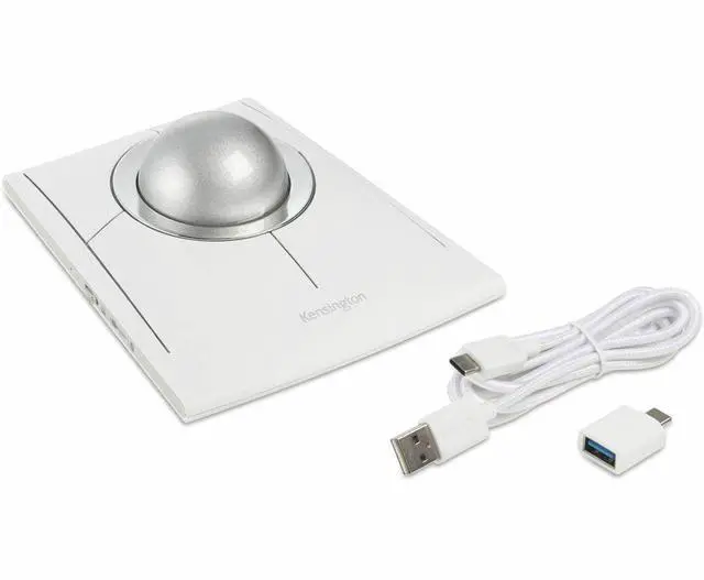 Alt view image 8 of 9 - Kensington SlimBlade Pro EQ Trackball - Optical - Cable/Wireless - Bluetooth/Radio Frequency - 2.40 GHz - Rechargeable - White - USB Type C - 8 Programmable Button(s) - Symmetrical - 4 Month Battery R