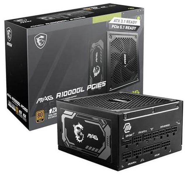 Alt view image 8 of 8 - MSI MAG 1000W Power Supply - Internal - 120 V AC, 230 V AC Input - 1000 W - Active PFC - 1 Fan(s) - NVIDIA SLI Supported - 90% Efficiency