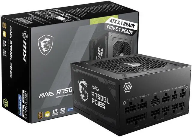 Alt view image 6 of 7 - MSI MAG 750W Power Supply - Internal - 120 V AC, 230 V AC Input - 5 V DC, 3.3 V DC, 12 V DC, -12 V DC, 5 V SB Output - 750 W - Active PFC - 1 +12V Rails - 1 Fan(s) - NVIDIA SLI Supported - 90% Efficie
