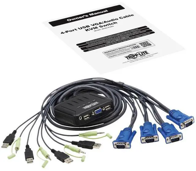 Alt view image 8 of 15 - Tripp Lite 4-Port KVM Switch with Built-in VGA Cables Audio & USB for Keyboard Mouse, Desktop PC, 4 Computers 1 Monitor, Plug and Play - Windows, macOS, Linux Compatible - 3-Year Warranty (B032-VUA4)