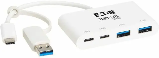 Alt view image 8 of 9 - Eaton Tripp Lite Series 4-Port USB-C Hub - USB 3.2 Gen 2 (10 Gbps), 2 USB-A & 2 USB-C Ports, Thunderbolt 3, White - USB Type C, USB Type A - 1.25 GB/s - Notebook, Tablet, Desktop, Smartphone, Hard