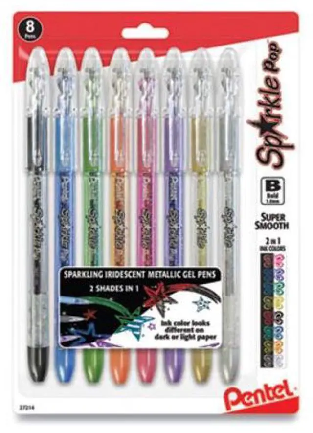Alt view image 3 of 3 - Pentel Sparkle Pop Metallic Gel Pen Bold Assorted Ink Colors 8/Pk K91BPS8M
