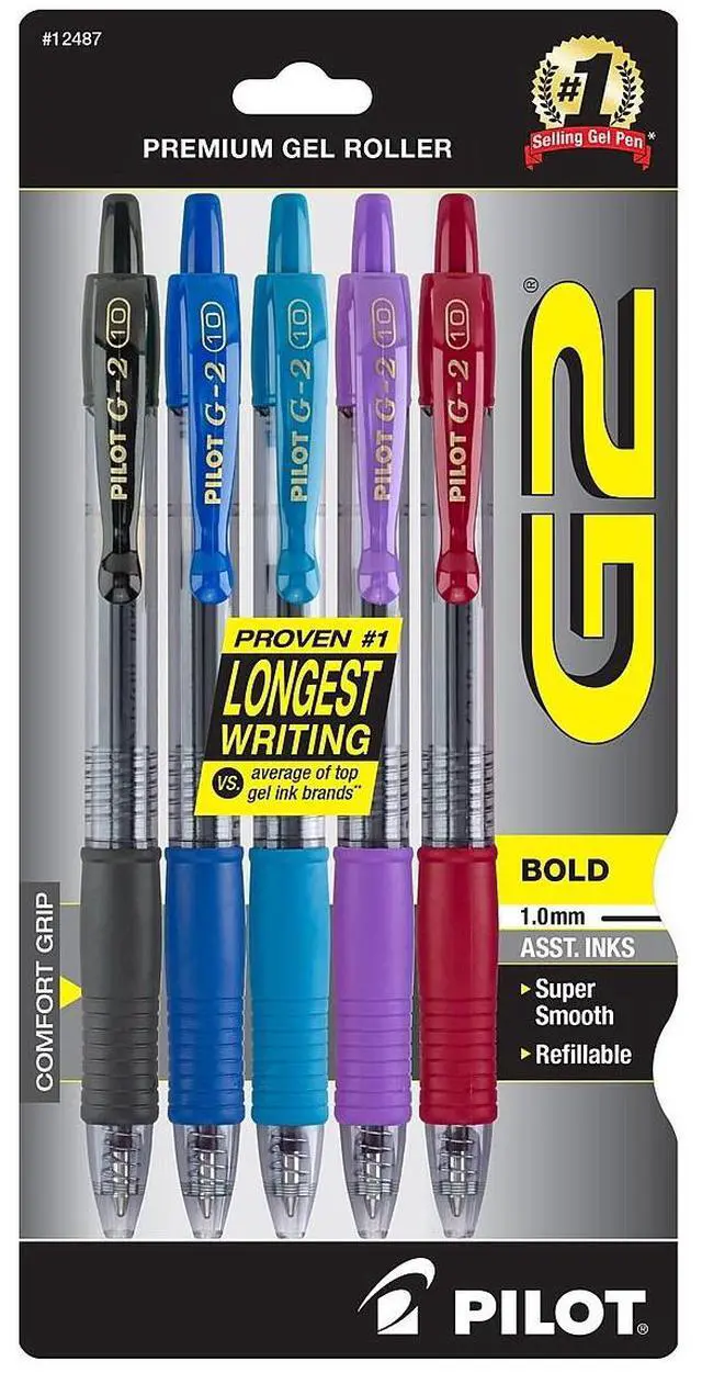 Alt view image 2 of 2 - Pilot G2 Retractable Gel Pens Bold Point Assorted Ink 5/Pack (G21C5002/12487)