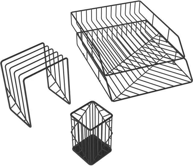 Main image of Vena Desktop Organization Kit 8 Compartments Letter Sorter Paper Tray Pencil Cup Black Metal 2004U0001