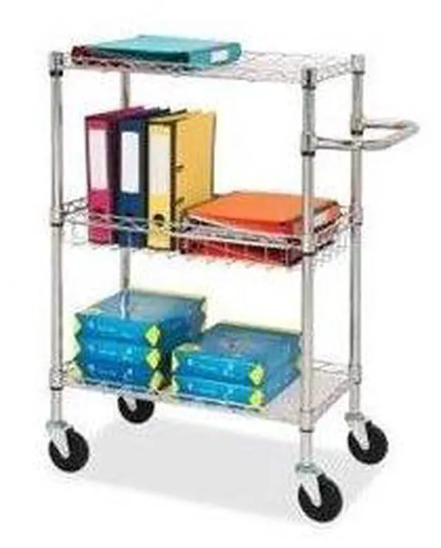 Alt view image 12 of 12 - Lorell 3-Tier Wire Rolling Cart 18"x30"x40" Chrome 84858