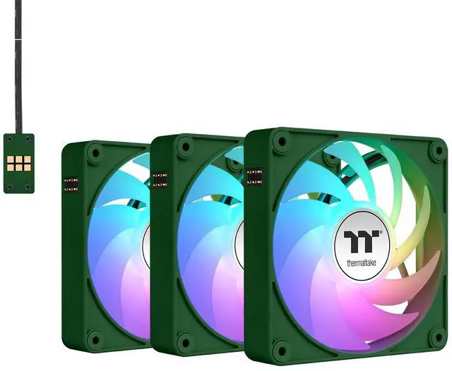 Alt view image 8 of 19 - Thermaltake CT120 EX Reverse ARGB Sync PC Cooling Fan 3 Pack, 500~2000 RPM, 5V Mobo Sync, 16.8 Million Colors 9 LEDs, MagForce 2.0 Connectors, Hydraulic Bearing, Racing Green, CL-F226-PL12RG-A