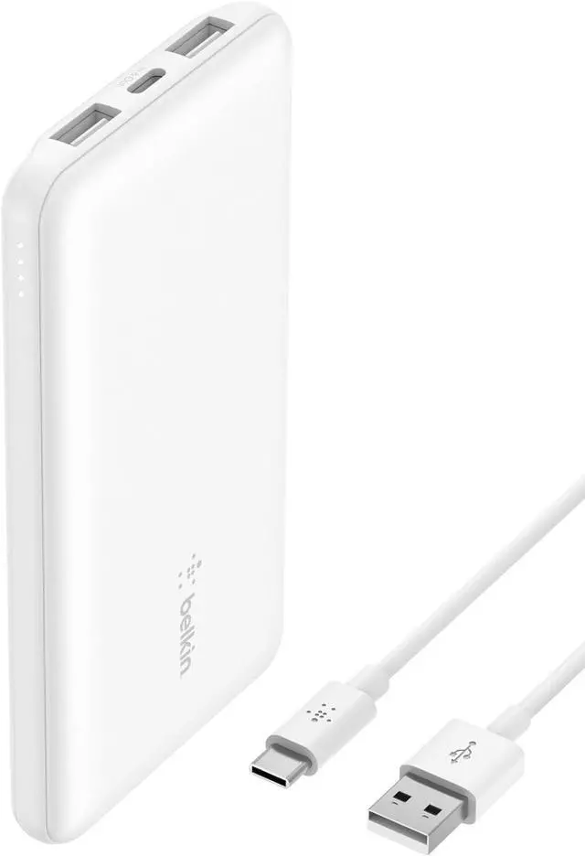 Alt view image 8 of 8 - Belkin 15W 3-port USB Power Bank - 10K mAh - 2xUSB-A (12W), 1xUSB-C (15W) - Portable Charger - w/ USB-A to USB-C Cable - White - For iPhone, iPad, AirPod, Smartwatch, Smartphone - 10000 mAh - 3 x USB