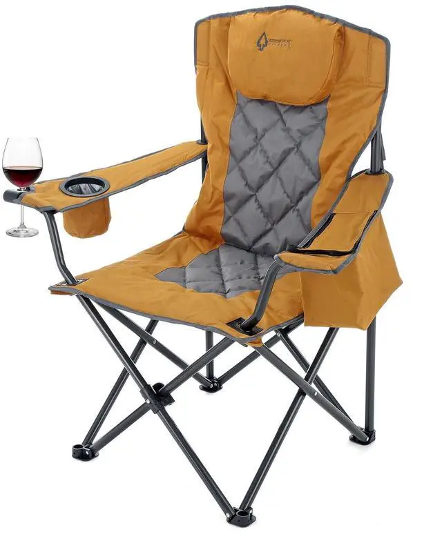Alt view image 8 of 8 - ARROWHEAD OUTDOOR Portable Folding Camping Quad Chair w/ 6-Can Cooler, Cup & Wine Glass Holders, Heavy-Duty Carrying Bag, Padded Armrests, Headrest & Seat, Supports up to 450lbs, USA-Based Support