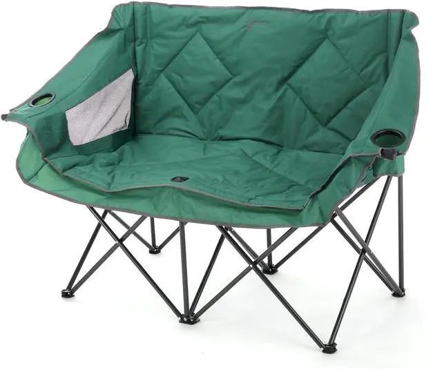 Alt view image 8 of 8 - ARROWHEAD OUTDOOR Portable Folding Double Duo Camping Chair Loveseat w/ 2 Cup & Wine Glass Holder, Heavy-Duty Carrying Bag, Padded Seats & Armrests, Supports up to 500lbs, USA-Based Support, Green