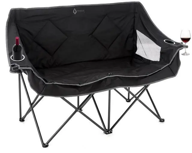 Alt view image 8 of 8 - ARROWHEAD OUTDOOR Portable Folding Double Duo Camping Chair Loveseat w/ 2 Cup & Wine Glass Holder