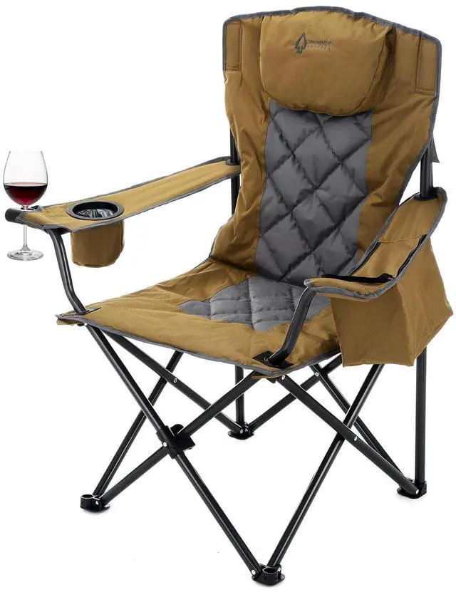 Alt view image 8 of 8 - ARROWHEAD OUTDOOR Portable Folding Camping Quad Chair w/ 6-Can Cooler, Cup & Wine Glass Holders, Heavy-Duty Carrying Bag, Padded Armrests, Headrest & Seat, Supports up to 450lbs, USA-Based Support