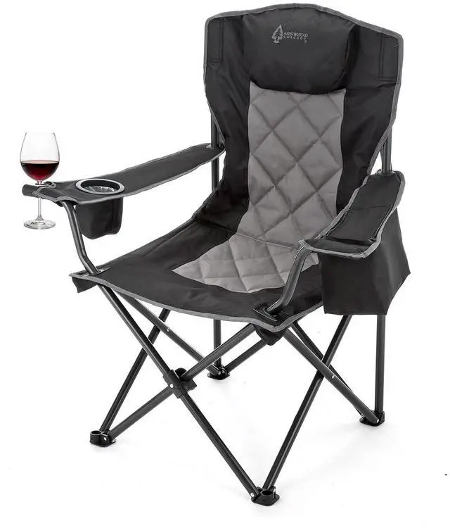 Alt view image 8 of 8 - ARROWHEAD OUTDOOR Portable Folding Camping Quad Chair w/ 6-Can Cooler, Cup & Wine Glass Holders, Heavy-Duty Carrying Bag, Padded Armrests, Headrest & Seat, Supports up to 450lbs, USA-Based Support