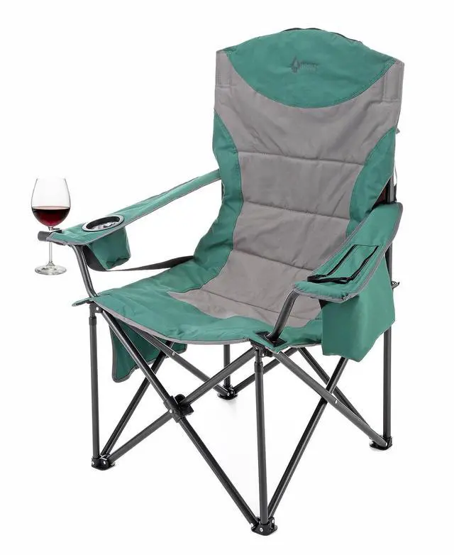 Alt view image 8 of 8 - ARROWHEAD OUTDOOR XXL Folding Padded Camping Chair w/Cup & Wine Holder, Armrest Cooler, Support up to 600 lbs