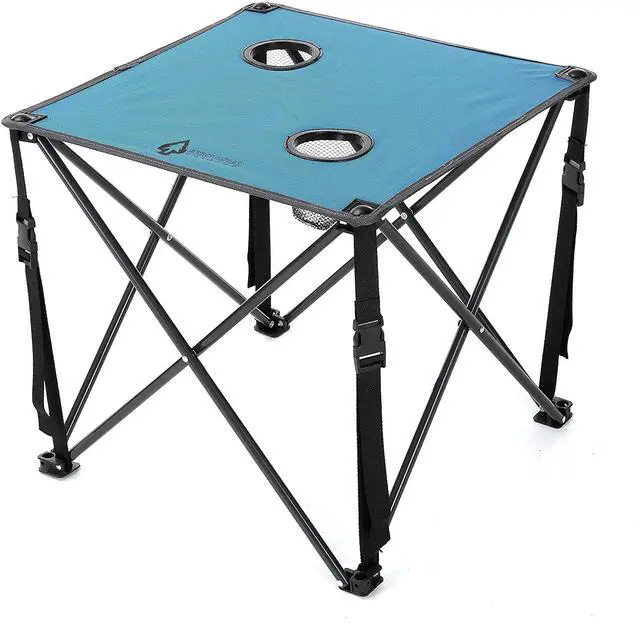 Alt view image 8 of 8 - ARROWHEAD OUTDOOR Heavy-Duty Portable Camping Folding Table, 2 Cup Holders, Compact, Square, Carrying Case Included, Steel Frame, High-Grade 600D Canvas, USA-Based Support, Blue
