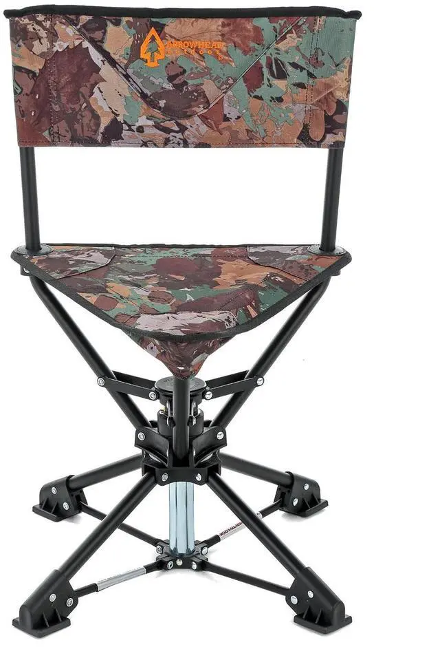 Alt view image 8 of 8 - ARROWHEAD OUTDOOR 360° Swivel Hunting Blind Tripod Stool, Folding Chair, No Sink Feet, Carrying Case, Steel Frame, Camo, Fishing, High-Grade 600D Canvas