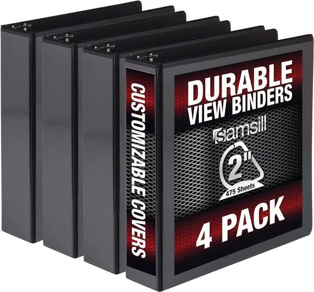 Main image of Samsill Durable 2" View D-Ring Binder, Black, Set of 4, MP46460