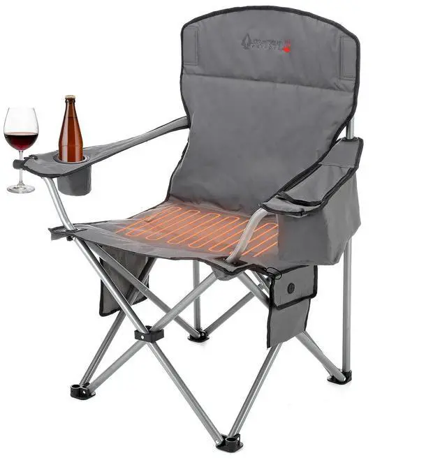 Alt view image 8 of 8 - ARROWHEAD OUTDOOR Portable Heated Folding Camping Chair w/ 6-Can Cooler, 3 Heat Settings, Cup & Wine Glass Holder, Heavy-Duty Carrying Bag, Padded Armrests, Battery NOT Included, Supports up to 330lbs