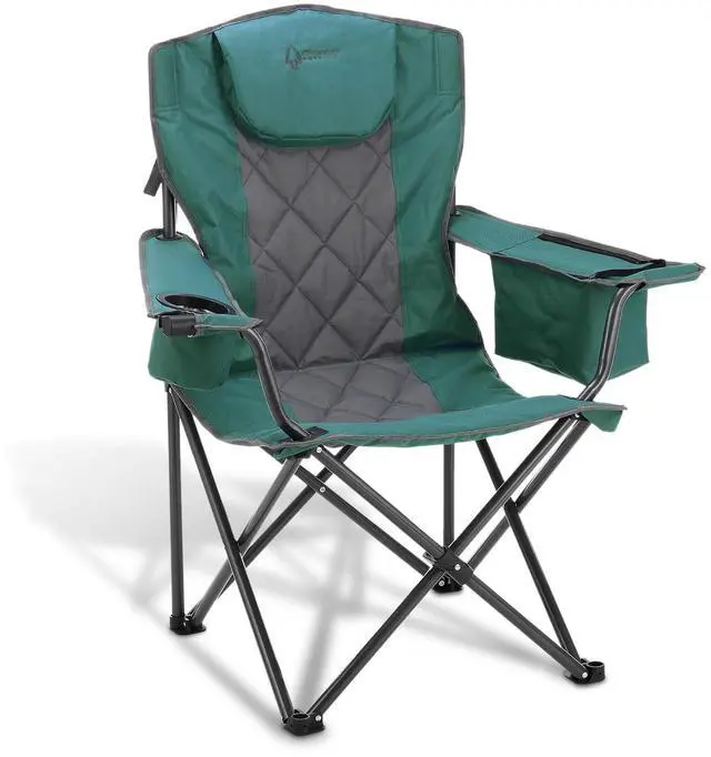 Alt view image 8 of 8 - ARROWHEAD OUTDOOR Portable Folding Camping Quad Chair w/ 6-Can Cooler, Cup & Wine Glass Holders, Heavy-Duty Carrying Bag, Padded Armrests, Headrest & Seat, Supports up to 450lbs, USA-Based Support