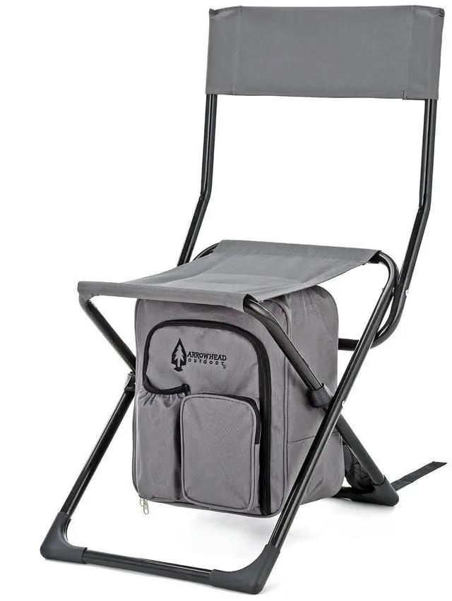 Alt view image 8 of 8 - ARROWHEAD OUTDOOR Multi-Function 3-in-1 Compact Fishing Chair: Backpack, Stool & Insulated Cooler, w/ Bottle Holder & Storage Bag, External Pockets, Backrest, Camp, Hiking, Heavy-Duty, USA-Based