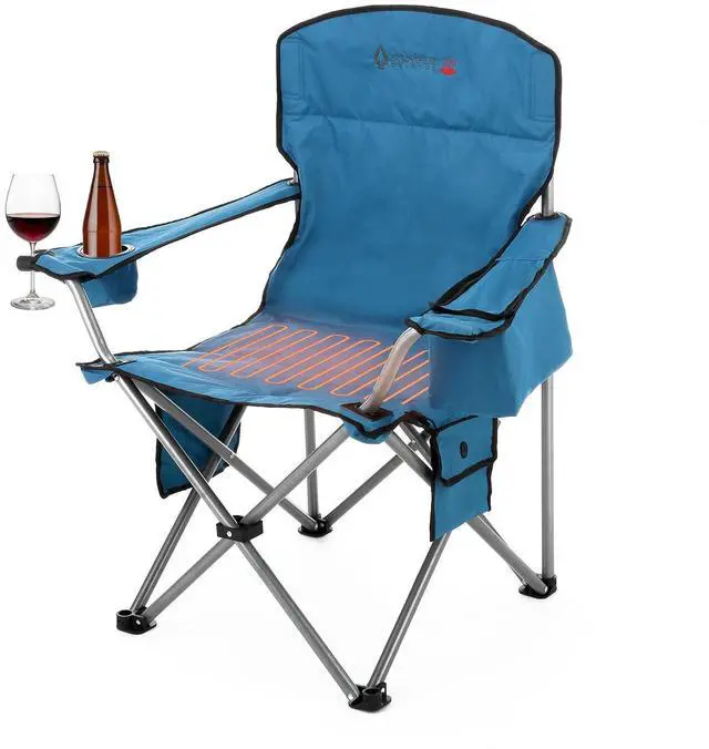 Alt view image 8 of 8 - ARROWHEAD OUTDOOR Portable Heated Folding Camping Chair w/ 6-Can Cooler, 3 Heat Settings, Cup & Wine Glass Holder, Heavy-Duty Carrying Bag, Padded Armrests, Battery NOT Included, Supports up to 330lbs