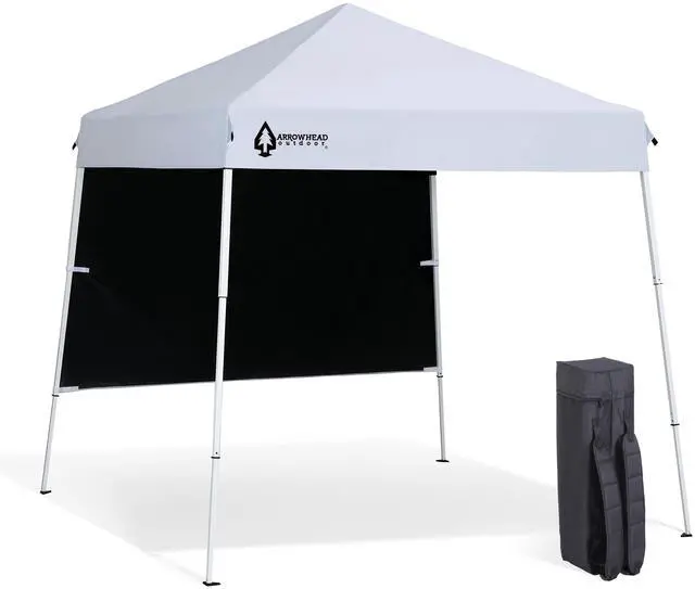 Alt view image 8 of 8 - ARROWHEAD OUTDOOR 6'x6' Top / 8'x8' Base Backpack Pop-up Canopy with Sunwall, Sand Bags, Guide Ropes, Ground Stakes, UV-Resistant, Hands Free Carrying - White