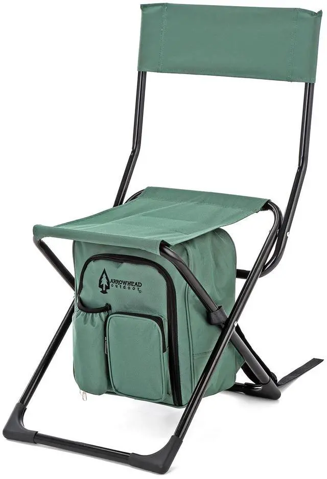 Alt view image 8 of 8 - ARROWHEAD OUTDOOR Multi-Function 3-in-1 Compact Fishing Chair: Backpack, Stool & Insulated Cooler, w/ Bottle Holder & Storage Bag, External Pockets, Backrest, Camp, Hiking, Heavy-Duty, USA-Based
