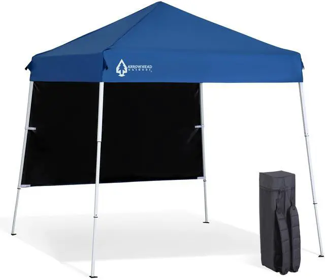 Alt view image 8 of 8 - ARROWHEAD OUTDOOR 6'x6' Top / 8'x8' Base Backpack Pop-up Canopy with Sunwall, Sand Bags, Guide Ropes, Ground Stakes, UV-Resistant, Hands Free Carrying - Blue