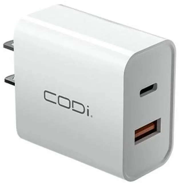 Alt view image 6 of 7 - Codi A01102 White 20W Dual Port Wall Charger, USB-C and USB-A Outputs