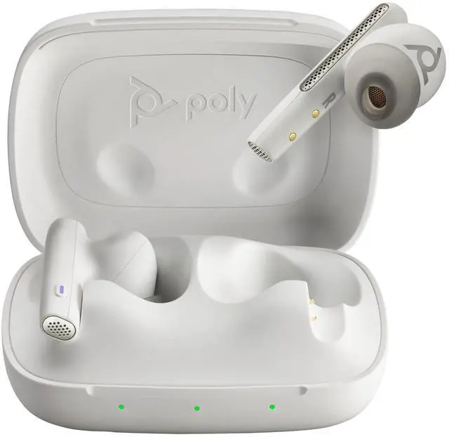 Alt view image 9 of 9 - HP Poly Voyager Free 60 UC M White Sand Earbuds+ BT700 USB-A Adapter + Model 7Y8L5AA