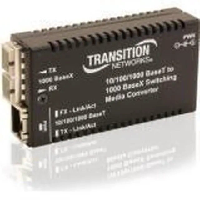 Alt view image 2 of 3 - Transition Networks M/GE-PSW-SX-01 Transceiver/Media Converter - 1 x Network (RJ-45) - 1 x SC Ports - DuplexSC Port - Multi-mode - 850 nm Fiber - Gigabit Ethernet - 10/100/1000Base-T, 1000Base-SX - 0.