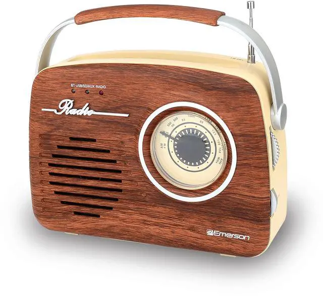 Alt view image 8 of 8 - Emerson EAS-3002-MH Portable Retro AM/FM Radio with Built-In Speaker and Rechargeable Battery - Mahogany